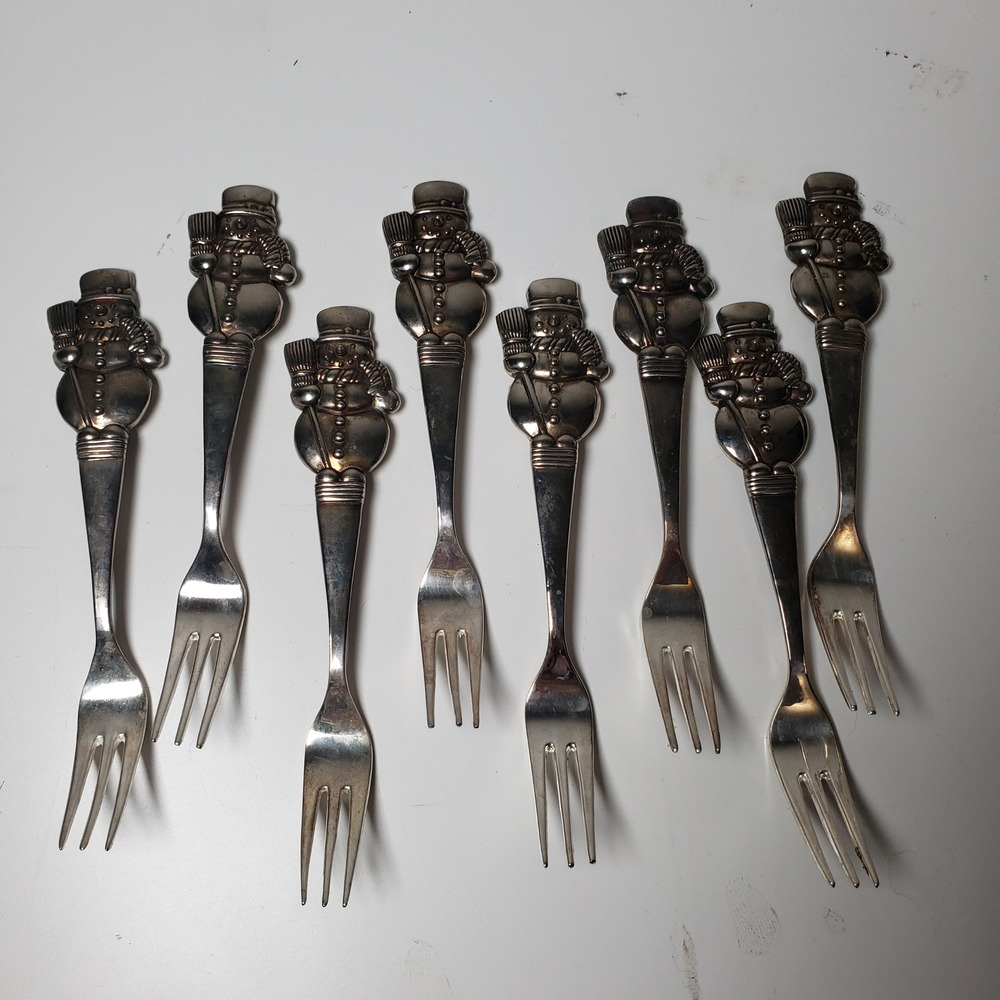 Vintage International Silver Company 8PC Snowman Fork Set Silver Plated Holiday